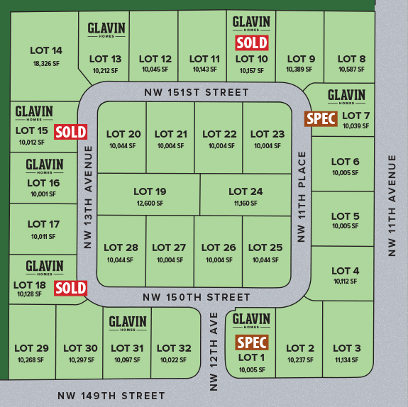 Plat Map for Martin Meadow in Vancouver, Washington showing available lots by Glavin Homes